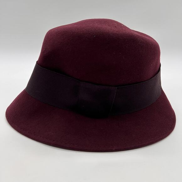 Banana Republic Hat Cloche Fedora Fitted Womens Small Medium Wool Made Italy Bow - Picture 2 of 10